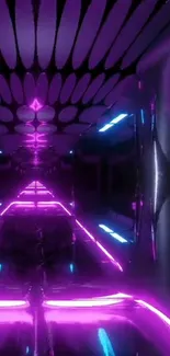 Futuristic neon corridor with pink and blue lights, creating a vibrant tunnel effect.