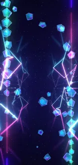 Futuristic neon crystal wallpaper with glowing geometric shapes.