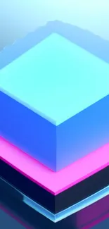 Futuristic neon cube with blue and pink gradient for mobile wallpaper.