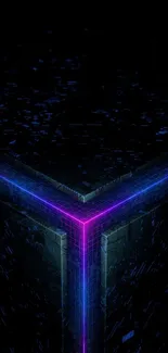 Futuristic neon cube wallpaper with a digital tech vibe.