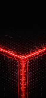 Futuristic neon cube wallpaper with red LED glow and dark digital background.