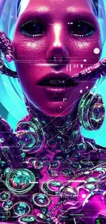 Futuristic cyber artwork in vibrant neon pink tones.