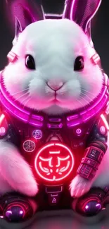 Futuristic neon cyber bunny art with pink and white glowing design.