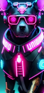 Futuristic neon cyber dog with glowing accents.