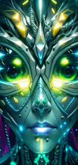 Futuristic cyber face with neon lights glowing.