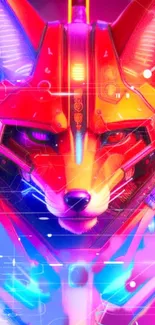 Futuristic neon cyber fox wallpaper with vibrant colors.