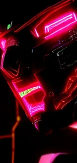 Futuristic neon cyber helmet with vibrant colors.