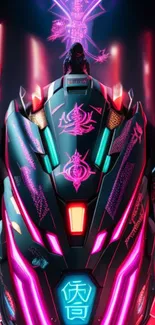 Futuristic neon helmet with vibrant colors.