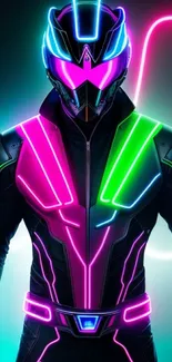 Futuristic neon cyber suit with vibrant glowing lines.