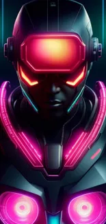 Futuristic cyber warrior with neon colors and sci-fi elements in a digital wallpaper.