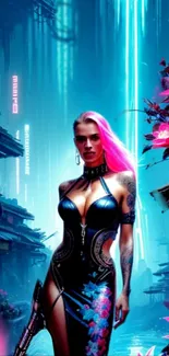 Futuristic cyberpunk wallpaper with neon colors and digital art aesthetics.