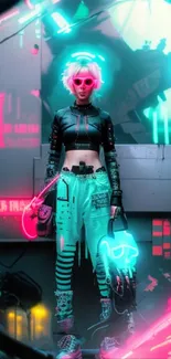 Futuristic cyberpunk themed wallpaper with neon pink and turquoise accents.