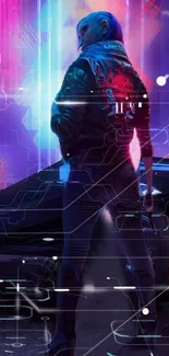 Futuristic neon cyberpunk wallpaper with vibrant colors.