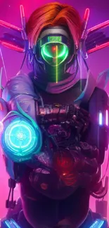 Futuristic cyberpunk character with neon lights and vibrant colors.