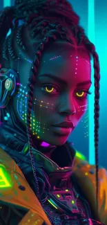 Futuristic cyberpunk art in neon colors.