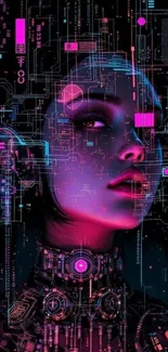 Futuristic neon cyberpunk digital art with vibrant colors and a techno theme.