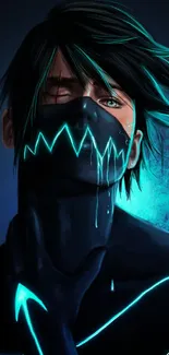 Cyberpunk character in neon blue art with futuristic aesthetic.