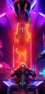 Futuristic neon cyberpunk art wallpaper with vibrant city lights and characters.