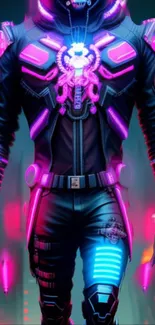 Futuristic cyberpunk art with neon pink and blue accents.