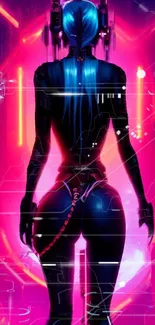 Futuristic neon-themed cyberpunk digital art wallpaper.