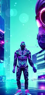 Futuristic cyberpunk wallpaper with neon colors and a vibrant cityscape.