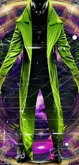 Neon green cyberpunk figure with vibrant design elements.