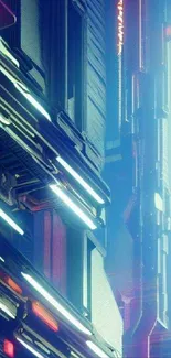 Futuristic cyberpunk city with neon lights and urban landscape.