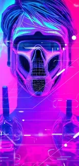 Futuristic cyberpunk character with neon pink and blue lights.