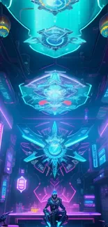 Cyberpunk scene with neon lights and futuristic elements in vibrant colors.