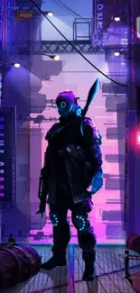 Neon-lit cyberpunk urban scene in vibrant colors.