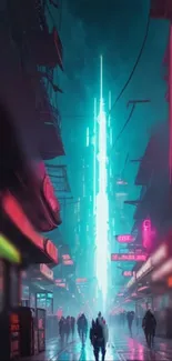 Futuristic neon cyberpunk street wallpaper.