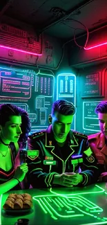 Futuristic neon-lit cyberpunk art scene in digital aesthetic.