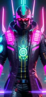 Futuristic cyberpunk character in neon lights.