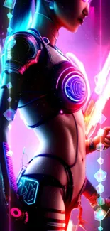 Futuristic neon cyberpunk wallpaper with vibrant colors.