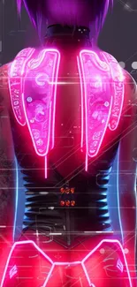 Futuristic neon cyberpunk wallpaper with glowing lights.