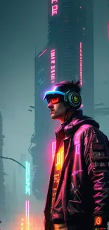 Futuristic neon cyberpunk cityscape with vibrant lights and urban atmosphere.