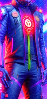 Cyberpunk style character with neon elements and vibrant colors.