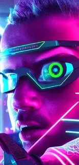 Futuristic cyberpunk wallpaper with neon colors and tech design.