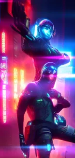 Futuristic neon cyberpunk wallpaper with vibrant colors and city lights.