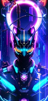 Futuristic neon cyberpunk wallpaper with vibrant colors and tech elements.