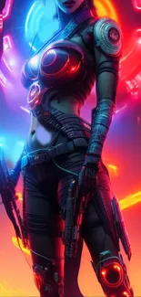 Futuristic neon cyborg with vibrant colors and a sci-fi theme.