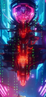 Futuristic neon cyborg with vibrant colors and sci-fi elements.