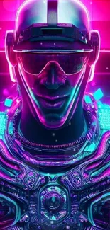 Futuristic neon cyborg with glowing colors and modern design.