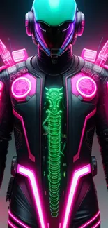 Futuristic neon cyborg with glowing elements and vibrant design.