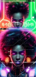 Futuristic digital art wallpaper with neon hues and cyber accents.