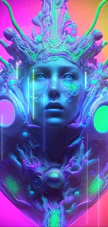 Futuristic neon digital art with humanoid figure glowing vibrantly.