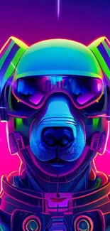 Futuristic neon dog wallpaper with vibrant pink and blue colors.