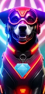 Futuristic neon dog with vibrant lights in cyberpunk style.