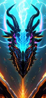 Futuristic neon dragon with vibrant colors and dynamic energy.