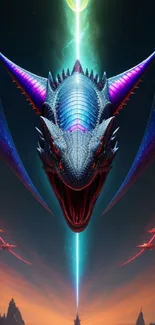 Futuristic neon dragon wallpaper with vivid colors and intricate design.